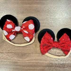 Newborn Soft Nylon Red Sequin Minnie Mouse Ears with Bow Headband Polka Dot